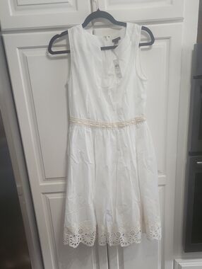 Ann Taylor White Sleeveless Eyelet Fit-and-Flare Dress
